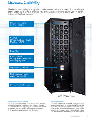Eaton  Online UPS 93PR  200KVA 250KVA 300KVA 600KVA 1100kva  power supply system with three phase output for office computer