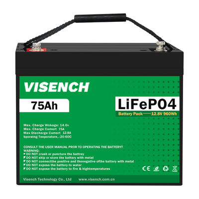 Visench 5000 Deep Cycle 12V 75Ah Lithium Iron Phosphate Battery Lifepo4 Battery For Campers Rv Zonne-energiesysteem
