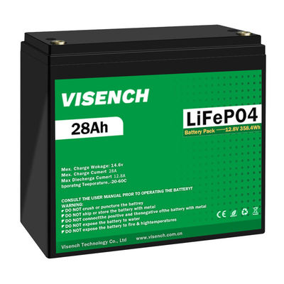 Visench 12.8V Lifepo4 Battery 12V 28Ah Lithium Iron Battery Pack Diepe cyclustijden