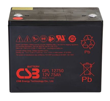 Oplaadbare CSB-batterij GPL12750 12V 75Ah verzegelde loodzuurbatterij